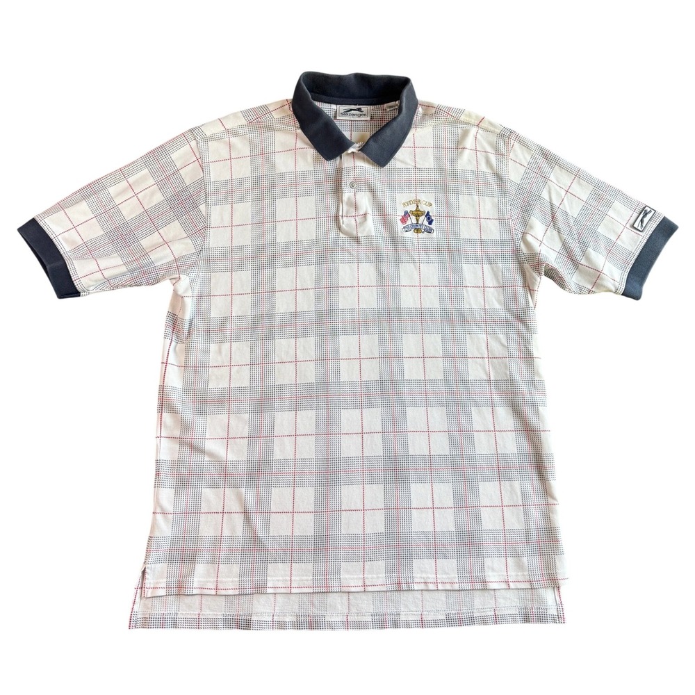Slazenger Mens 100% Cotton Polo Shirt Ryder Cup Golf XL White‎ Plaid
